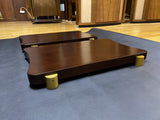 a pair of monoblock shelves made from solid wood with a surface thickness of 5cm (2 inches)