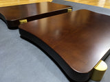 a pair of monoblock shelves made from solid wood with a surface thickness of 5cm (2 inches)